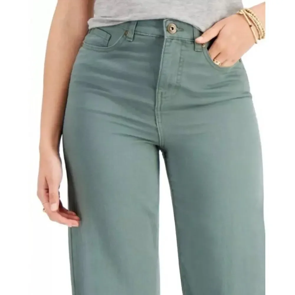 Style‎ & Co Wide Leg Pull On Crop Mid Rise Pants New Pale Sage Size 10 NWT